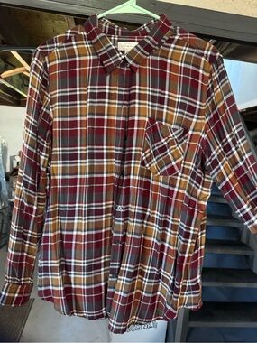 Women’s Lucky Brand Burgundy, Goldenrod & Gray Plaid Button-Down Shirt